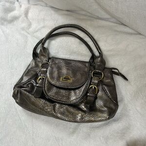 Charlie Lapson Women Purse Handbag Green Animal Skin Print Shoulder 16” x 9.5”